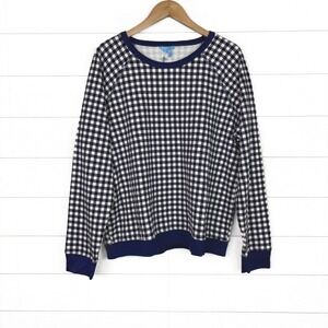 NWT Draper James Gingham Sweatshirt Navy Blue White Preppy XXL New
